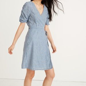 Madewell Gingham Blue & White Check Wrap Dress
